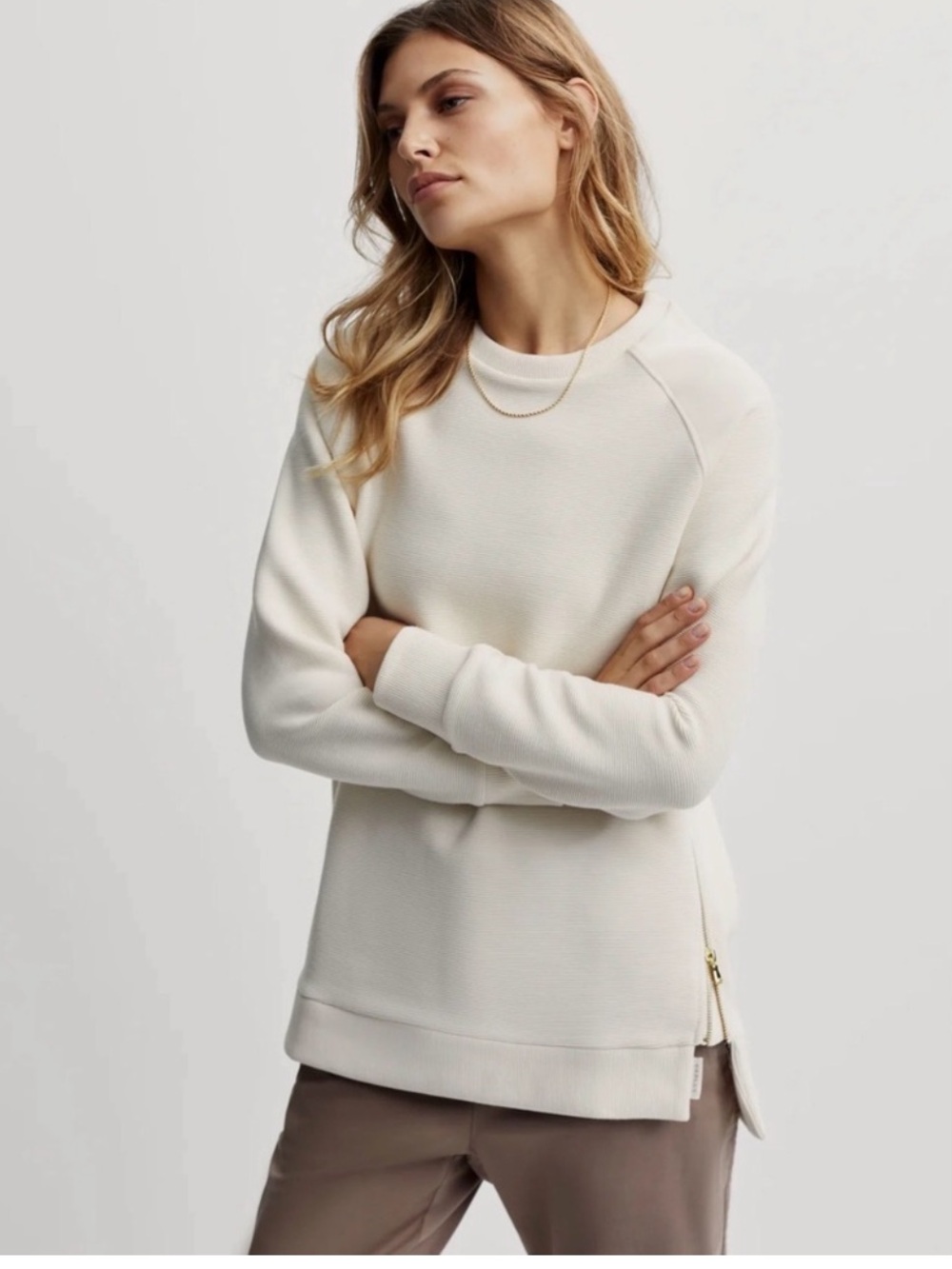 Varley Manning Sweat Textured Oversized Fit Pullover Top in Marled Oatmeal, Sz M